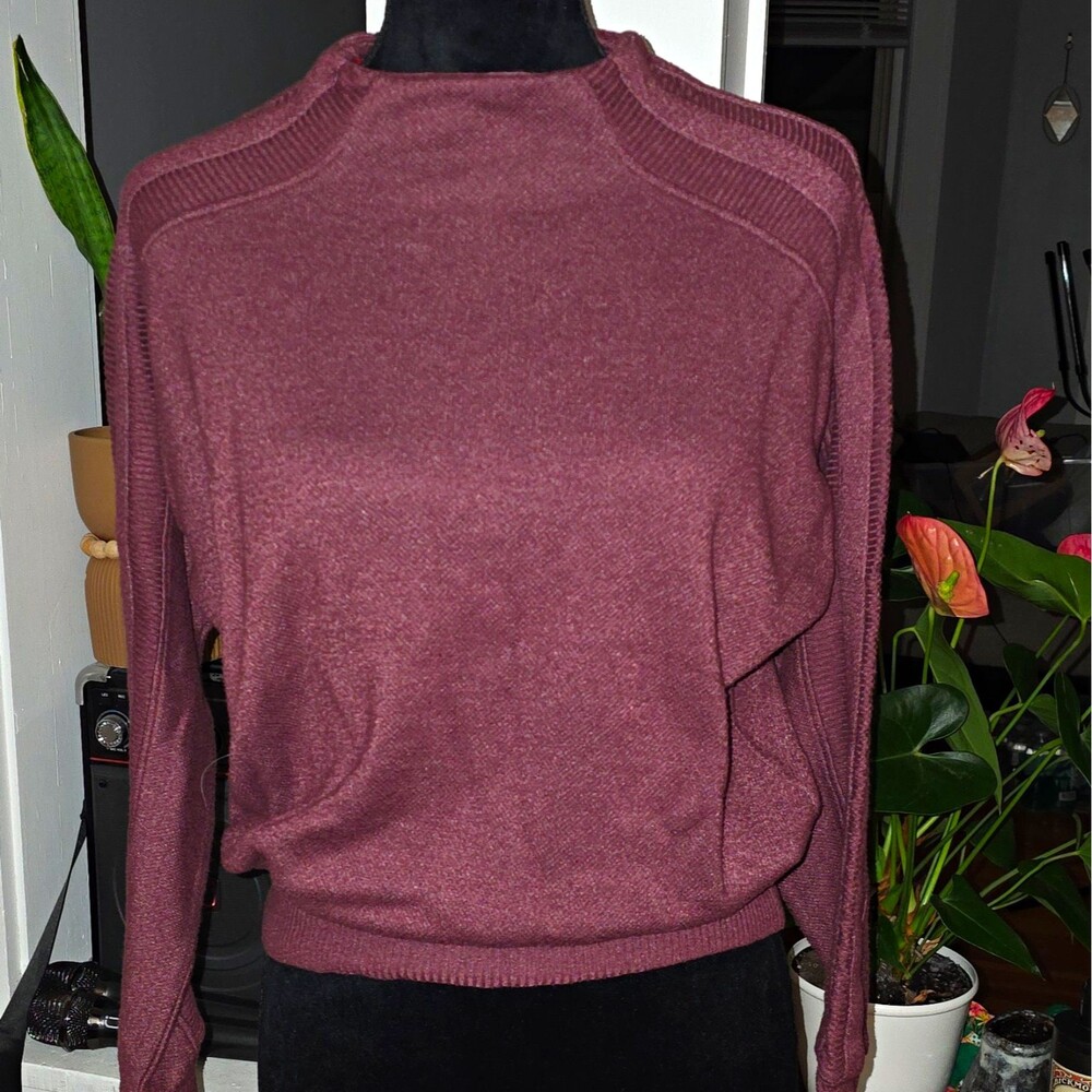 Wit & Wisdom Women’s Burgundy Solid Knit Crew Neck Raglan Ribbed Sweater S